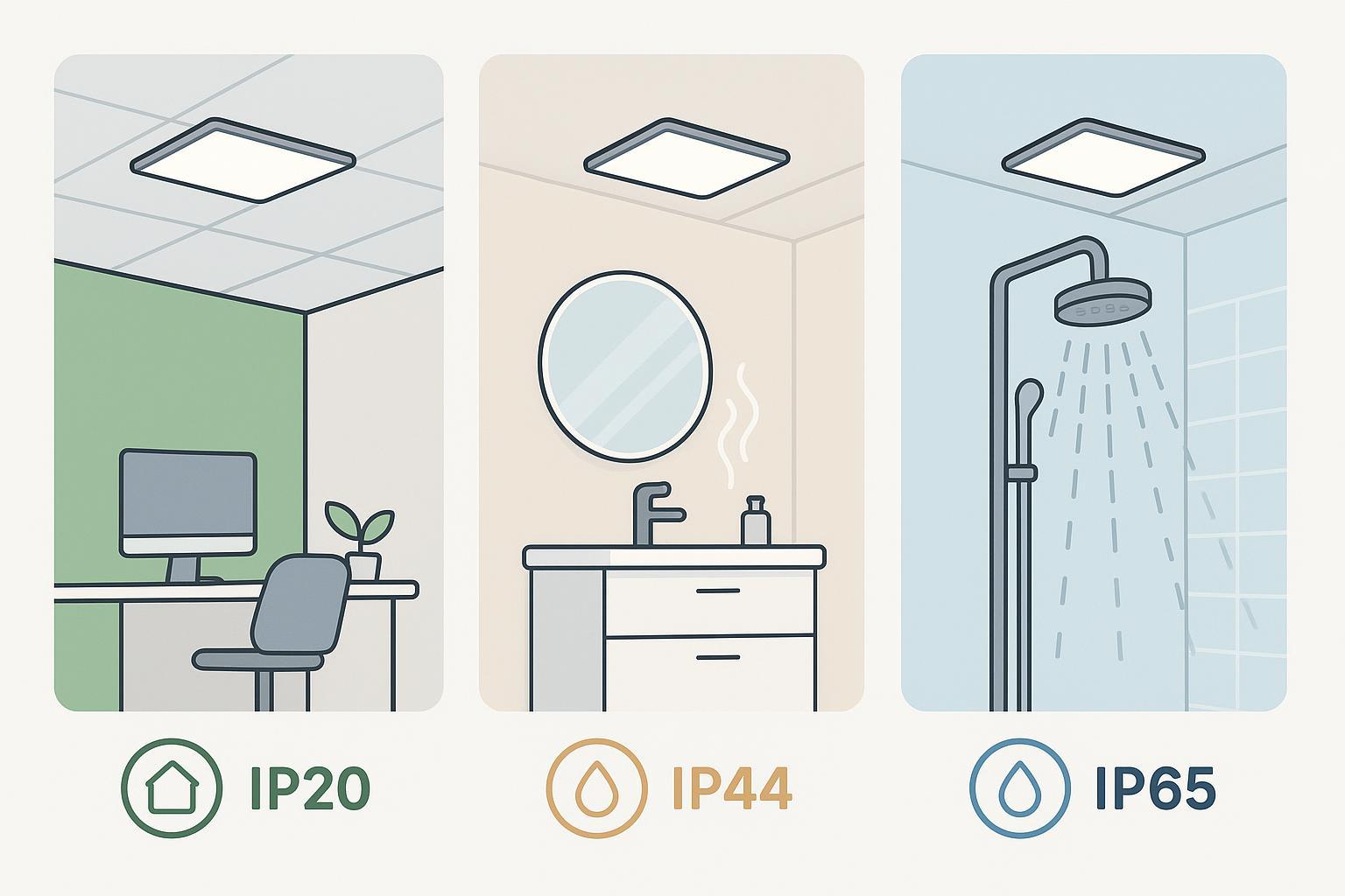 IP20 vs IP44 vs IP65: Gu&iacute;a para principiantes de paneles de luces LED para interiores
